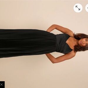 *NWT* Black Satin Pleated Tie-Back Maxi Dress